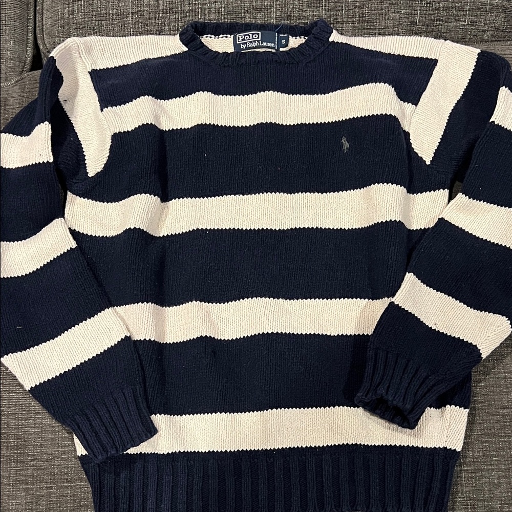 Polo by Ralph Lauren Men's Sweater in Navy and Cream Stripes